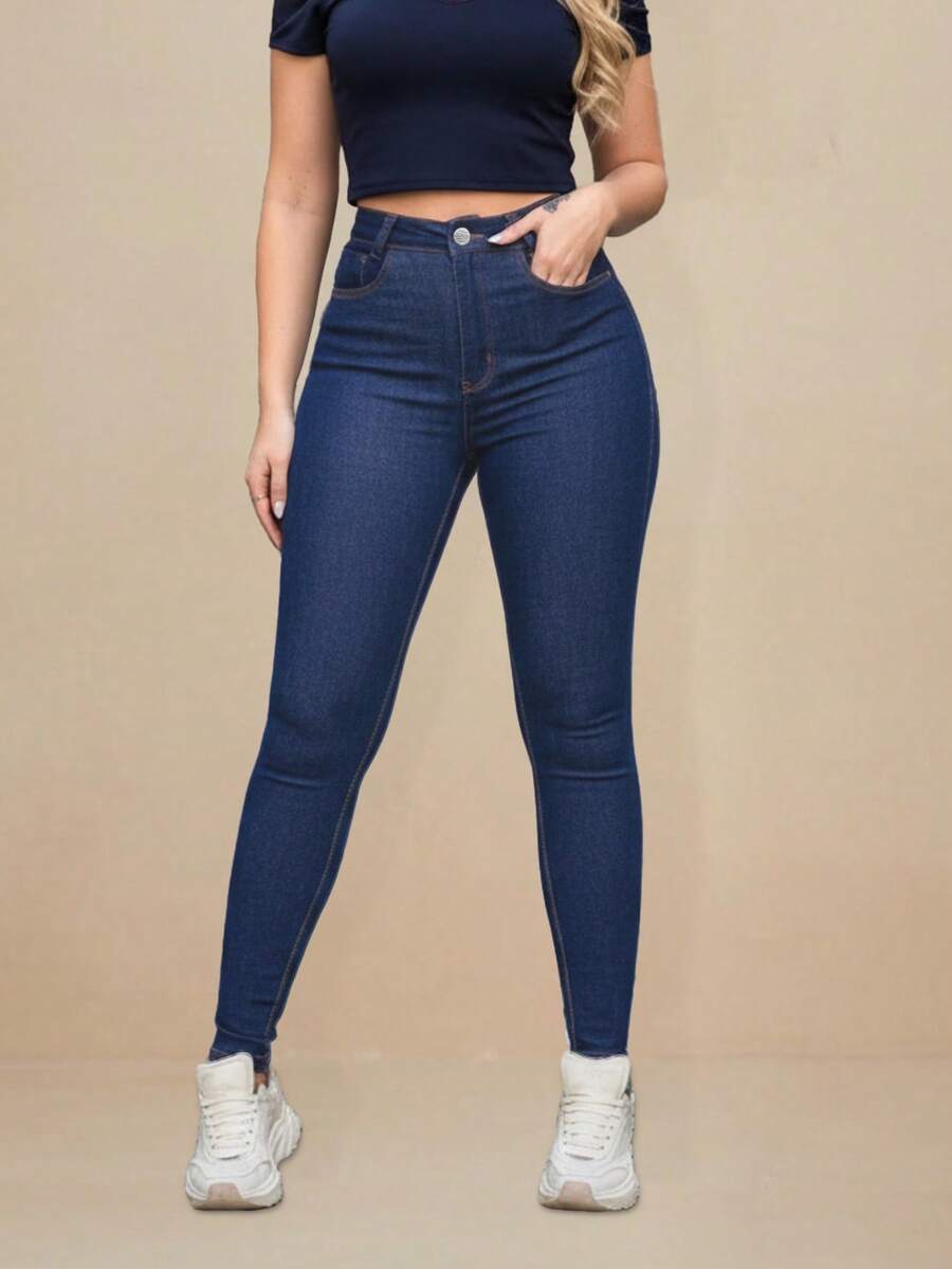 Premium Softened Skinny Jeans With High Waist, Butt Lift And Lycra - Blue - View 1