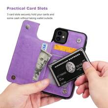 Compatible With IPhone 11 Case Wallet With Card Holder, Embossed Butterfly Premium PU Leather Double Magnetic Buttons Flip Shockproof Protective Cover For IPhone 11 6.1 Inch(Purple){"Color_name":"Purple"} - 多色2 - 查看 6