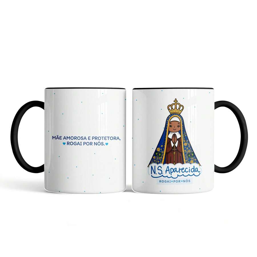 Caneca xicara fé Nossa Senhora Aparecida mãe amorosa 25EI - Preto - Visão 1