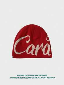 1 Stück Unisex amerikanischer Straßen-Buchstaben-Intarsia umkehrbarer gestrickter Beanie Hut, Unisex Hip Hop Skateboard Ohrenwärmer Schädelmütze, geeignet für Outdoor-Aktivitäten, Einkaufen, Alltagskleidung, Herbst/Winter