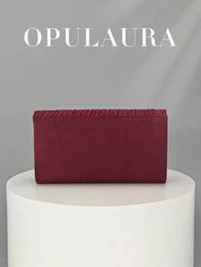 OpulAura 闪亮金属翻盖手拿包，奢华皮革晚宴包，闪亮正式手拿包，适合晚会、派对、婚礼、生日 - 适合正式礼服、伴娘、生日礼物 - 酒紅色 - 查看 6