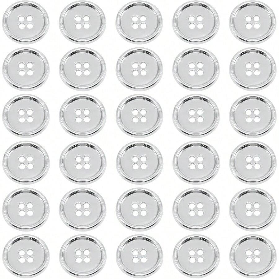 30Pcs Metal Sewing Buttons 20mm 4Hole Button 3/4" Silver FourEye Button For Suit Crafts Decorative Handmaking Coats Sewing DIY Clothes - Bạc - Xem 1