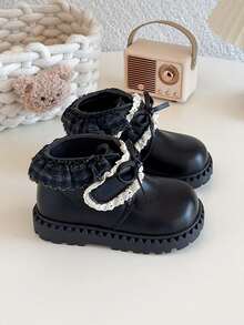 1 Pair Girls' Princess Boots, Soft Sole Anti-Slip Infant Hook And Loop Short Boots, Versatile Fashion Children Leather Waterproof Roman Style Boots, Toddler First Walking Shoes, Suitable For Spring, Autumn And Winter