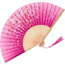 1 Piece Pink Folding Handheld Fan, Vintage Style Hand Fan With Tassel Photo Props Japanese Retro Style Folding Fan With Frame Decoration Parties - Hồng - Xem 1