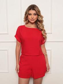 Women's Social Set Tailored Casual Shorts Comfortable Viscolinho Day To Day Light Look - Đỏ - Xem 4