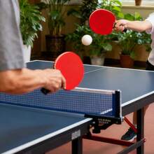 Set di racchette da ping pong con due racchette e tre palline, manico lungo, racchetta orizzontale, gomma anteriore e posteriore ad alta elasticità - Rosso - Visualizzare 3