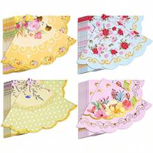 Floral Tea Party Napkins, 100 Pcs Scalloped Guest Paper Napkins For Wedding Bridal Shower Baby Shower Tea Party Decorations - Multicolor - View 2