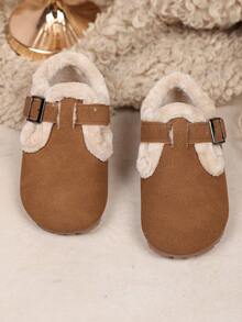 2024秋冬新款儿童绒面冬鞋纯色加绒韩版男童女童鞋 - 杏色 - 查看 5