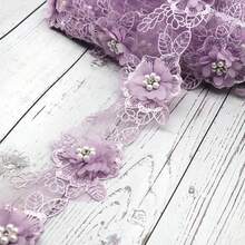 1 Yard Ren Organza Hoa Ngọc Trai Rộng 8cm, Chất Liệu May Thủ Công Bằng Ruy Băng Satin Thêu - Nhiều màu - Xem 7