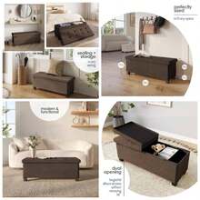 Storage Ottoman with Storage Bins, 30 - In Storage Bedroom End of Bed, Folding Foot Rest Ottoman with Storage Living Room, Storage Chest 660lbs, Faux Leather Ottoman, Brown - 06 - Tela café + 38,1P x 109,2W x 38,1W cm - Ver 1