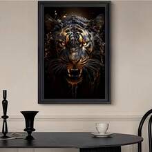 1 Stück, Gerahmte goldene Böser Tiger Leinwandkunst, moderne Wanddekoration für Wohnzimmer, Schlafzimmer
