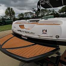 Alfombra de piso de 240*45cm de espuma EVA con imitación de teca, antideslizante y autoadhesiva para cubierta marina, para barco o yate, resistente a los rayos UV y con absorción de impactos - marrón negro - Ver 6