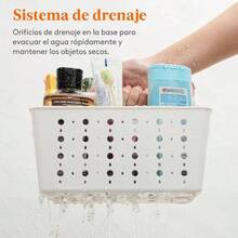 - Cesta de ducha porttil con asa, 2 piezas de plstico para recmara con agujeros, cesta organizadora limpia para bao, universidad, recmara esenciales, color blanco - 1 - Ver 5