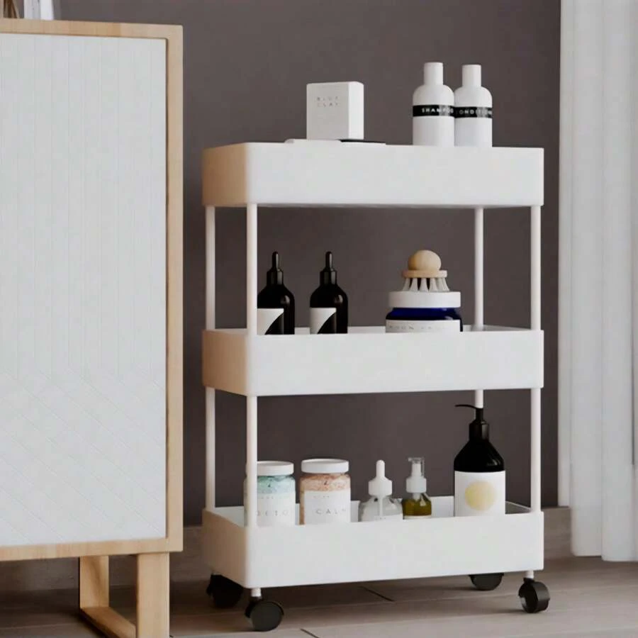 Organizadora de 3 niveles con ruedas para baño/cocina, Estante móvil multiusos de almacenamiento y servicio para Hogar Moderno y Minimalista - Blanco - Ver 1