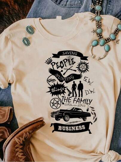 Camiseta Sobrenatural Série Filme Camisa Bege Varias Estampas Camiseta Básica 100% Algodão