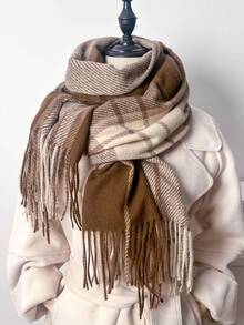 1pc 65*180cm Women's Stylis Two-Color Check, Long Tassels Scarf. Ponchos For Women, Scarfs, Scarves For Women, Scarf Winter, Fall Accessories, More Than Ninety Percent Of People Chose, Suitable For Dates, Casual And Formal Outings, Versatile Fashion Accessories, And Night Date Outfits.