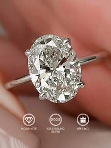 1/2/3 克拉天然钻石 925 纯银椭圆形戒指，适合庆典、派对、节日、生日、结婚纪念日的精美礼物，适合送给母亲、爱人、朋友、母亲节、生日的难忘礼物 - 2.0克拉 - 查看 3