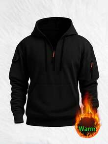 Conjunto de sudadera con capucha de media cremallera casual y pantalones cargo para hombres, traje de moda para exteriores, ropa de otoño