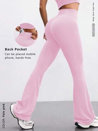 FWH Modische Outdoor-Running-Sport-Lifestyle-Yoga-Hose mit hoher Taille, Po-Lifting, Pfirsich-Form, Schlankheits-Bauchkontrolle, Bein-Verlängerung, Taschen, weitem Saum, vielseitig einsetzbar, eleganter Stil, weite Hose
