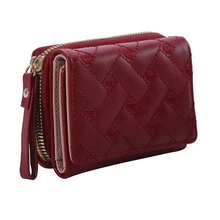 Cartera de Mujer de Cuero Moda Bordada Amor Cartera Pequeña de Tres Pliegues Portatarjetas Ranura para Múltiples Tarjetas Monederos Interior Rosa - Negro - Ver 5