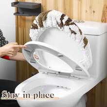 Green Leaves Bathroom Toilet Lid Cover Soft Microfiber 17.5'' X 15'' Plush Solid Tufted Toilet Seat Machine Washable Adjustable Rubber Backing Cover Fits Most Round, Elongated And Oblong Lids-WillowSheen - 棕色 - 查看 6