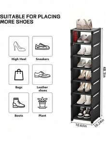 8层窄型鞋架，垂直设计，适用于衣柜、玄关、走廊和卧室 | 节省空间，金属框架，壁挂式设计，易于DIY组装，无纺布层板，坚固耐用，可收纳鞋子、靴子、包包和配饰，尤其适合小空间，是衣橱和门厅的理想之选，可整理鞋履、换季衣物等。 - 黑色 - 查看 3