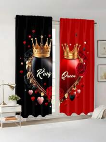 2 piezas de cortinas transparentes con estampado de elementos del Día de San Valentín, hechas de material de poliéster, adecuadas para dormitorio, sala de estar, oficina y decoración del hogar, con diseño de bolsillo para barra, se ajustan a la barra de cortina - Multicolor - Ver 4