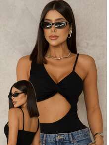 Women's Bodysuit With Cutout And Cup Elegant Gringa Fashion Twisted Summer With Cup Cleo - màu đen - Xem 2