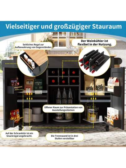 Moderne Kitchen Isl (102*45*92cm), Cabinet, Buffet Dining Cart Wood Grain, Multifunctional Tafel Storage Space, Zwart view 5