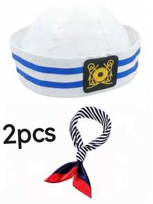 4/2/1 blau gestreifter Matrosenhut mit rundem Oberteil ohne Kragen, Marine-Hut für Spaß, Partys, Feiertage, Halloween