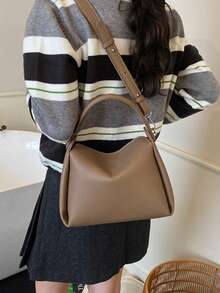 Women's Handbag, Fashion Minimalist Business Casual Tote Bag, Elegant Shoulder Bag, Black Bucket Bag - Khaki - View 8