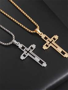 1 Stück klassische große Edelstahl Herren Halskette mit Kreuzanhänger, Cut Out Kreuzanhänger, religiöser Gebets-Kirchen-Jesus Amulett Schmuckgeschenk