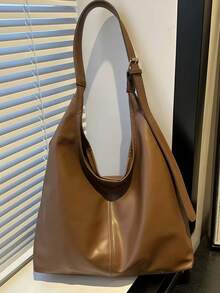 Großvolumige einfarbige PU-Leder Damen Lässig Multifunktions Schulter Tote Bucket Tasche, Lässig klassisch vielseitige Tasche für den täglichen Gebrauch, modische personalisierte Tasche, geeignet für tägliches Outfit, einfache Fotografie, Einkaufen, Dates, Ausflüge, Reisen, Strand usw. Tragbar und einfach zu benutzen, geeignet für Mädchen, weibliche Studenten sowie Büro, Universität, Mittel- und Oberschule und Arbeit. - Braun - Übersicht 11