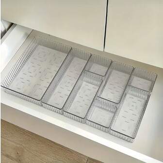 7pcs/8pcs Acrylic Drawer/Desktop Makeup Organizer Box, Clear Vanity Organizer Box, Multi-Layer Jewelry And Small Items Storage Box, Home Decor Storage Box, Christmas Gift, Divided Vanity Countertop Skincare Organizer, Multi-Size Combination Set, Suitable For Home Desk And Drawer Organization