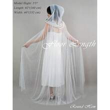 Pearls Sheer Cloak With Hood, Halloween Princess Fairy Costume White Hooded Tulle Cape Robe For Women(Floor Length){"Size_name":"ChapelLength"} - 教堂長度 - 查看 3