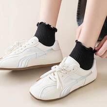 Mcool Mary Womens Ankle Ruffle Socks Casual Cotton Frilly Breathable Cute Knit Lettuce Trim No Show Socks 6 Pack{"Color_name":"6pairs(Black)","Size_name":"5-9"} - 多色6 - 查看 6