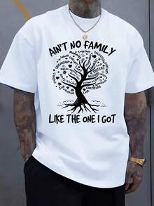 Men's Relationship Graphic T-Shirt - Light Yellow Tee With "Ain't No Family Like One I Got" Saying - Elastic Neckline Casual Shirt Dad, , Husband - Washable Summer Top Outdoor Activities & Casual Attire, Bold Lettering Design, Breathable Material, Short Sleeve Tee, Apparel220g High-Quality Pure Cotton T-Shirt With Minimalist Printing, Soft And Breathable Fabric, Comfortable And Loose, Suitable For All Day Wear, Suitable For Office Casual Wear, Spring And Summer Daily Appearance, Elegant And Youthful Design Ropa De Hombre - 白色5 - 查看 1