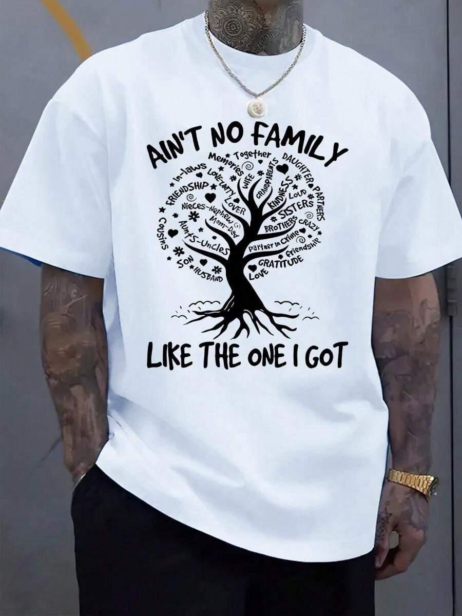Men's Relationship Graphic T-Shirt - Light Yellow Tee With "Ain't No Family Like One I Got" Saying - Elastic Neckline Casual Shirt Dad, , Husband - Washable Summer Top Outdoor Activities & Casual Attire, Bold Lettering Design, Breathable Material, Short Sleeve Tee, Apparel220g High-Quality Pure Cotton T-Shirt With Minimalist Printing, Soft And Breathable Fabric, Comfortable And Loose, Suitable For All Day Wear, Suitable For Office Casual Wear, Spring And Summer Daily Appearance, Elegant And Youthful Design Ropa De Hombre - 白色5 - 查看 1