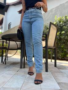 Mon Jeans Pants Without Lycra Women's High Waist Pants Feminine Fashion - Marmorizada com cinto - 查看 3