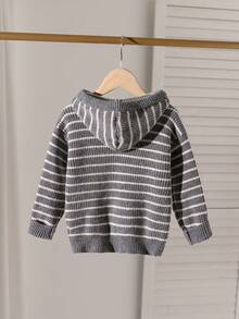 1 件男童韩版时尚宽松粗针织套头衫，休闲绿色粗针织圆领毛衣，秋季 - 灰色 - 查看 6