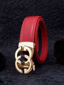 1 Piece Of Men's Letter Alloy Automatic-Buckle Adjustable Waist Belt. It Is A Carefully Selected Men's Light Luxury Business And Fashion Leather Belt, With A Length Of 120cm/47.24 Inches. Durable In Use, It Is Suitable For Daily Wear And Party Outfits, Applicable To Any Occasion. This Jeans Belt Is An Excellent Gift Choice. - Gold - View 15