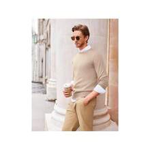 Men's Crew Neck Sweater Slim Fit Lightweight Sweatshirts Knitted Pullover For Casual Or Dressy Wear - 駝色 - 查看 4