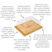 Porta Frios Bambu Tampa De Acrílico Presunto Queijo Mesa Posta