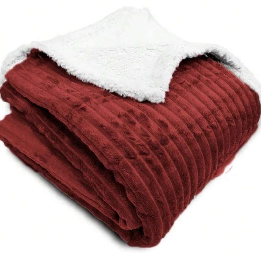 Boreal Diamond Plush Premium Double-Sided Ribbed Double Blanket With Sherpa - Wine - View 1