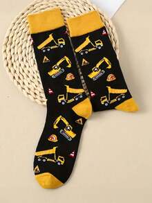 1 par de calcetines unisex de moda y divertidos con patrón de excavadora, adecuados para uso al aire libre y en todas las estaciones - Multicolor - Ver 5
