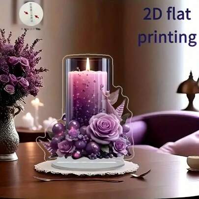 2D Flat Multi-Purpose Purple Prayer Candle Decor - Ideal For Christmas And New Year Desktop Display, Perfect Holiday Gift, Acrylic, Versatile Home Decor