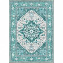 Soft Neutral Area Rugs 5x7, Washable Rug With Non Slip Backing, 5 X 7 Faux Cashmere Low-Pile Carpet, Cream White & Blue & Light Brown,  2025 Design - Teal - View 10