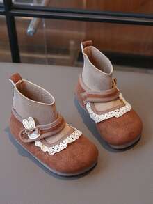 女童秋冬踝靴，新款时尚可爱婴儿弹力儿童袜靴，舒适软底防滑弹力靴 - 棕色 - 查看 3