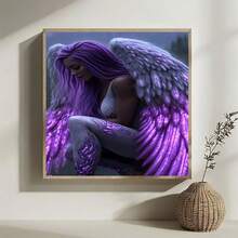 1pc 2D DIY Dreamy Purple Hair Angel Diamond Painting, Elegant Winged Figure Handmade Rhinestone Decorative Painting, Hot-Selling Cross-Border Item, Home Wall Art Decor For Living Room, Bedroom, Study, Bathroom, Holiday Gift