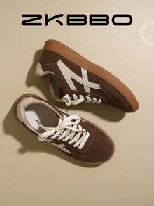 ZKBBO 女士休闲运动鞋，平底，轻便，舒适，适合健身、散步、滑板 - 摩卡棕 - 查看 4